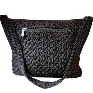 The Sak Black Crochet Woven Shoulder Bag Purse Zip Closure | Bohemian
